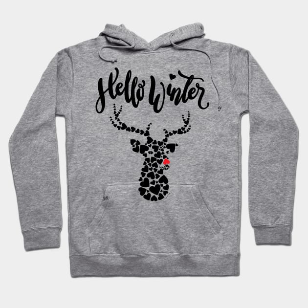 Deer Winter Graphic Hearts Hello Winter Hoodie by DoubleBrush